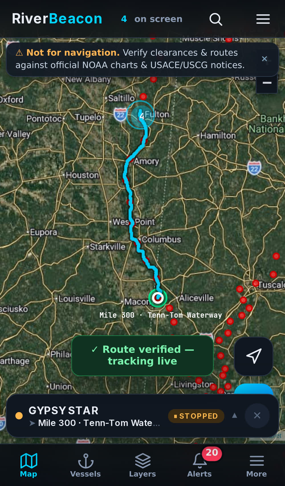 Verified route with live tracking chip on phone