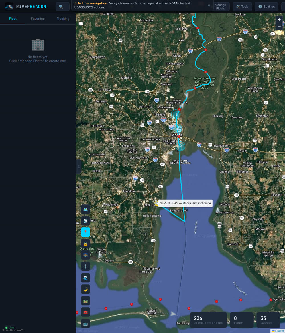 Verified route through Mobile harbor